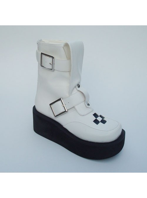 White 2.8" Heel High Cute Suede Point Toe Stud Buckles Platform Girls Lolita Boots