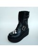 Black 2.8" Heel High Elegant Patent Leather Round Toe Stud Buckles Platform Girls Lolita Boots