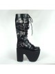 Black 6.0" Heel High Gorgeous Polyurethane Point Toe Stud Buckles Platform Girls Lolita Boots