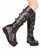 Black 1.2" Heel High Romatic Synthetic Leather Point Toe Cross Straps Platform Girls Lolita Boots