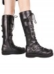 Black 1.2" Heel High Romatic Synthetic Leather Point Toe Cross Straps Platform Girls Lolita Boots