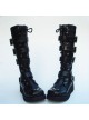 Black 1.2" Heel High Romatic Synthetic Leather Point Toe Cross Straps Platform Girls Lolita Boots