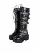 Black 2.8" Heel High Beautiful PU Point Toe Cross Straps Platform Girls Lolita Boots