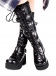 Black 2.8" Heel High Beautiful PU Point Toe Cross Straps Platform Girls Lolita Boots