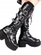 Black 2.8" Heel High Beautiful PU Point Toe Cross Straps Platform Girls Lolita Boots