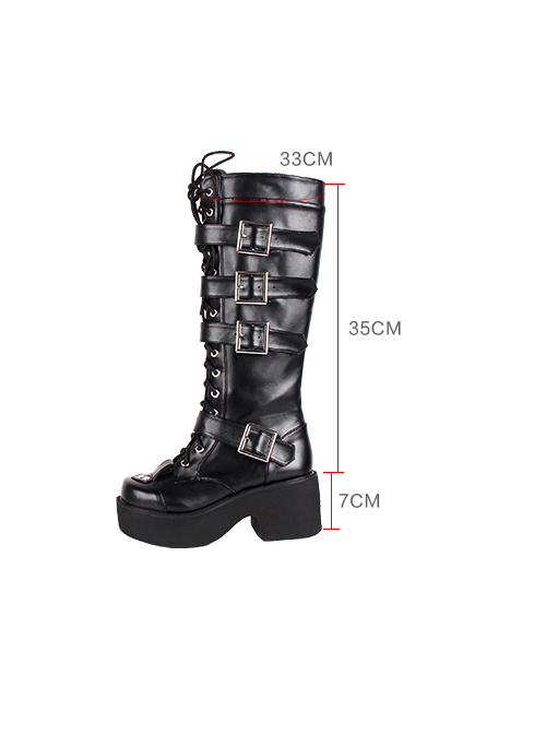 Black 2.8" Heel High Beautiful PU Point Toe Cross Straps Platform Girls Lolita Boots