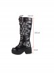 Black 2.8" Heel High Beautiful PU Point Toe Cross Straps Platform Girls Lolita Boots