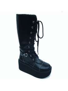 Black 3.3" Heel High Sexy Patent Leather Point Toe Cross Straps Platform Girls Lolita Boots