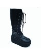 Black 3.3" Heel High Sexy Patent Leather Point Toe Cross Straps Platform Girls Lolita Boots