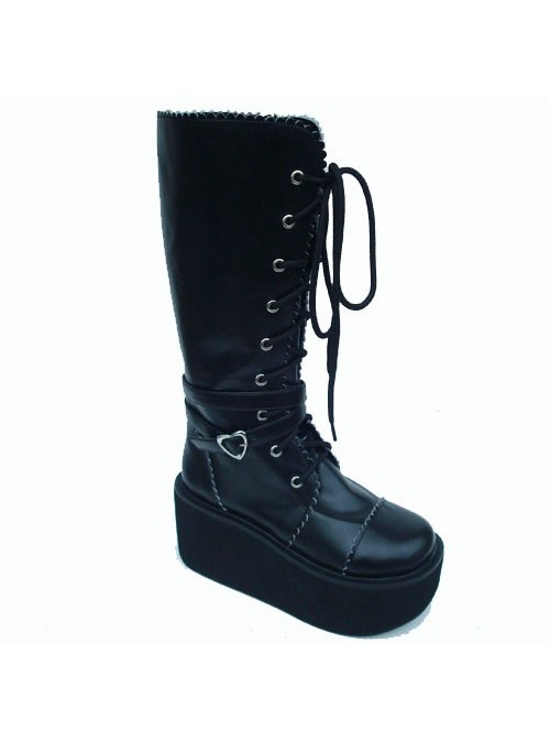 Black 3.3" Heel High Sexy Patent Leather Point Toe Cross Straps Platform Girls Lolita Boots