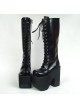 Black 6.0" Heel High Elegant PU Point Toe Cross Straps Platform Lady Lolita Boots