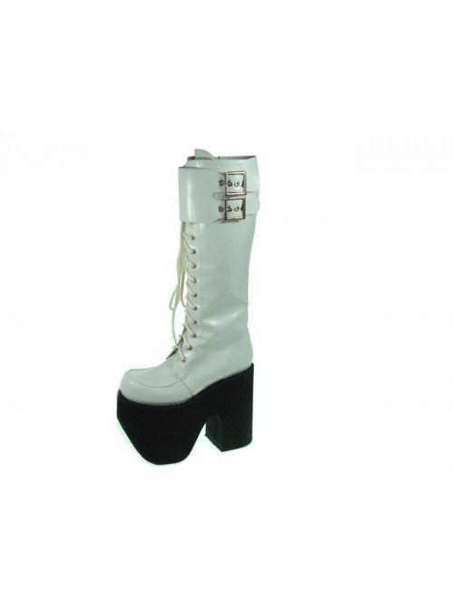 White 6.0" Heel High Charming Synthetic Leather Round Toe Cross Straps Platform Lady Lolita Boots