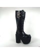 Black 6.0" Heel High Beautiful PU Round Toe Cross Straps Platform Lady Lolita Boots