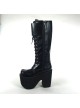 Black 6.0" Heel High Beautiful PU Round Toe Cross Straps Platform Lady Lolita Boots