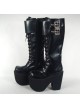 Black 6.0" Heel High Beautiful PU Round Toe Cross Straps Platform Lady Lolita Boots