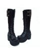 Black 3.5" Heel High Romatic PU Round Toe Cross Straps Platform Lady Lolita Boots