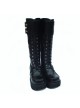 Black 3.5" Heel High Romatic PU Round Toe Cross Straps Platform Lady Lolita Boots