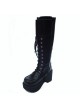 Black 3.5" Heel High Romatic PU Round Toe Cross Straps Platform Lady Lolita Boots