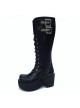 Black 3.5" Heel High Romatic PU Round Toe Cross Straps Platform Lady Lolita Boots