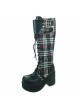 Black-White 3.5" Heel High Cute Patent Leather Round Toe Cross Straps Platform Girls Lolita Boots