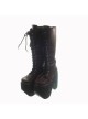 Brown 6.0" Heel High Cute Polyurethane Round Toe Cross Straps Platform Girls Lolita Boots