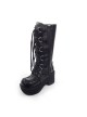 Black 3.5" Heel High Beautiful PU Round Toe Cross Straps Platform Girls Lolita Boots