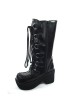 Black 3.5" Heel High Beautiful PU Round Toe Cross Straps Platform Girls Lolita Boots