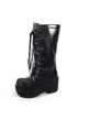 Black 3.5" Heel High Beautiful PU Round Toe Cross Straps Platform Girls Lolita Boots