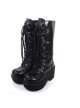 Black 3.5" Heel High Beautiful PU Round Toe Cross Straps Platform Girls Lolita Boots