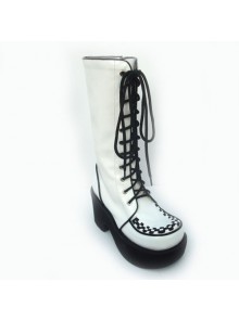 White 3.1" Heel High Lovely Suede Round Toe Cross Straps Platform Lolita Boots