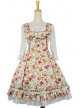 Red Floral Short Sleeves Lace Trim Cotton Lolita Dress