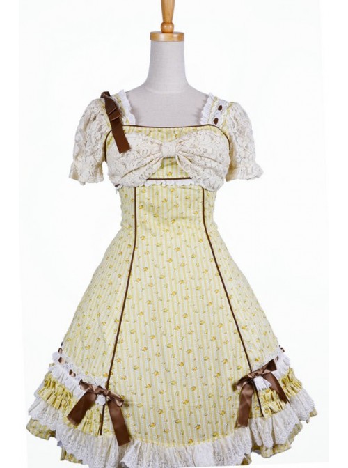 Sweet Yellow Spinning Printing Cotton Womens Lolita Dress