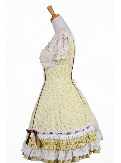 Sweet Yellow Spinning Printing Cotton Womens Lolita Dress