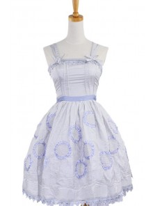 Gray Sleeveless Knee-length Sun Flower Floral Cotton Sweet Lolita Dress