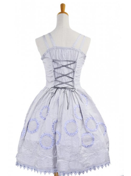 Gray Sleeveless Knee-length Sun Flower Floral Cotton Sweet Lolita Dress
