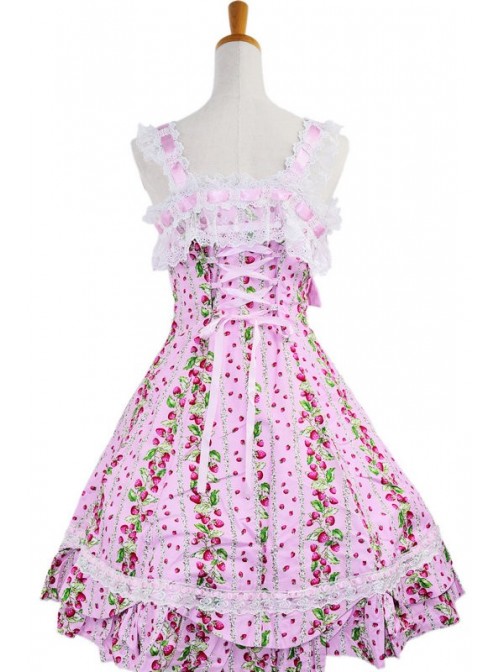 Pink Lace Trim Ruffles Sleeveless Terylene Lolita Dress