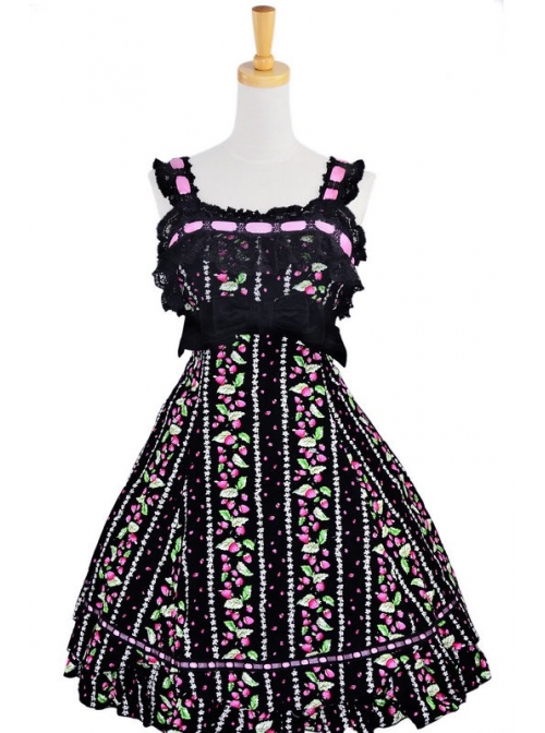 Sweet Black Lace Trim Ruffles Sleeveless Terylene Lolita Dress