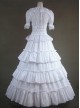 White Short Sleeves Floral Double-Layer Lace Trim Cotton Lolita Prom Dress