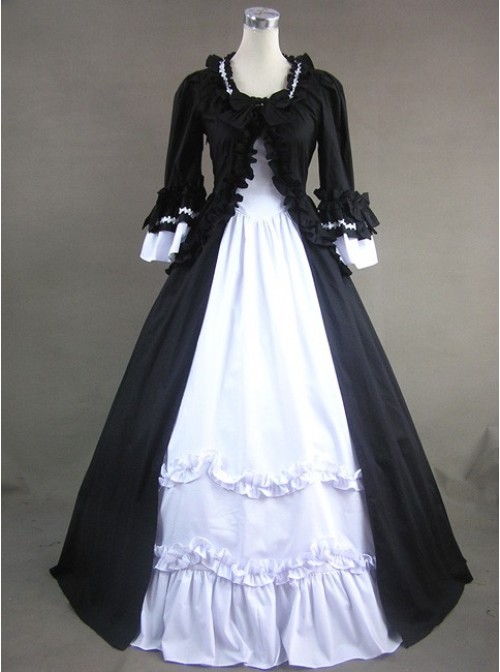 Black And White Short Sleeves Cotton Lolita Prom Dress