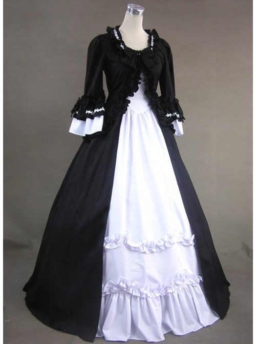 Black And White Short Sleeves Cotton Lolita Prom Dress