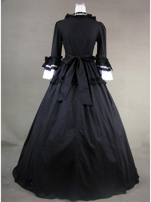 Black And White Short Sleeves Cotton Lolita Prom Dress