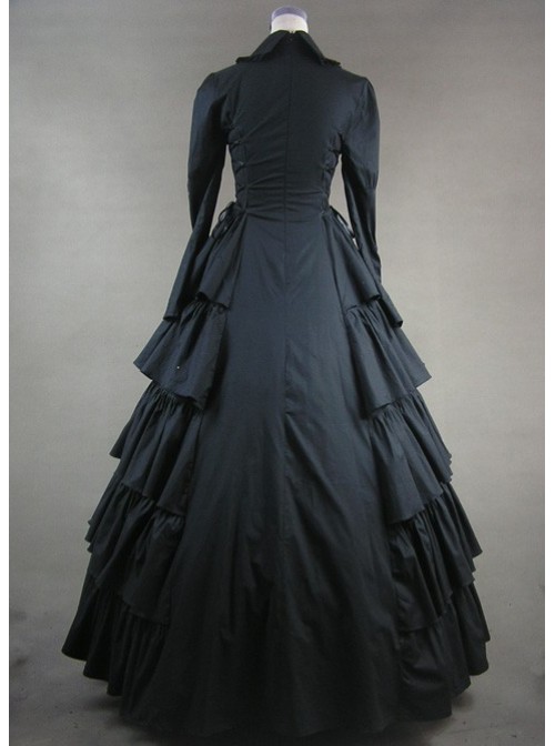 Black Long Sleeves Floral Double-Layer Cotton Lolita Prom Dress