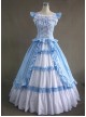 Blue And White Bandage Floral Double-Layer Cotton Lolita Prom Dress