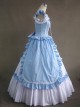 Blue And White Bandage Floral Double-Layer Cotton Lolita Prom Dress