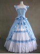 Blue And White Bandage Floral Double-Layer Cotton Lolita Prom Dress