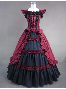 Black And Red Bandage Floral Double-Layer Lolita Prom Dress