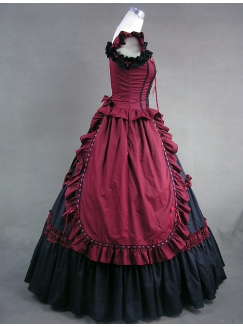 Black And Red Bandage Floral Double-Layer Lolita Prom Dress