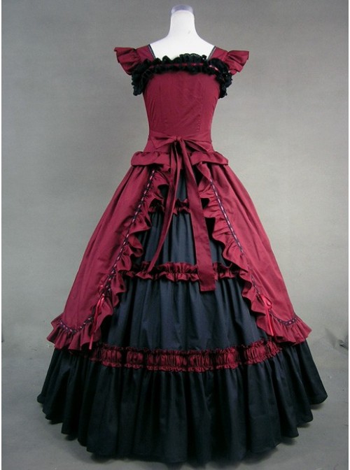 Black And Red Bandage Floral Double-Layer Lolita Prom Dress