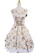 Beige Floral Bow Lovely Cotton Lolita Dress