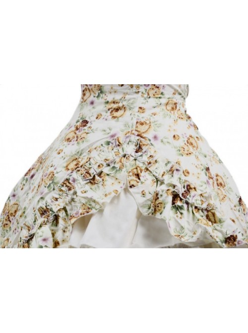 Beige Floral Bow Lovely Cotton Lolita Dress